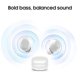 Samsung Galaxy Buds Core worn in ear demonstrating secure fit and call clarity