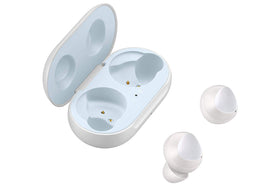 Samsung Galaxy Buds close-up of earbud texture, Samsung clarity and fit benefit