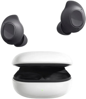 Samsung Galaxy Buds FE front closed case showing compact charging benefit