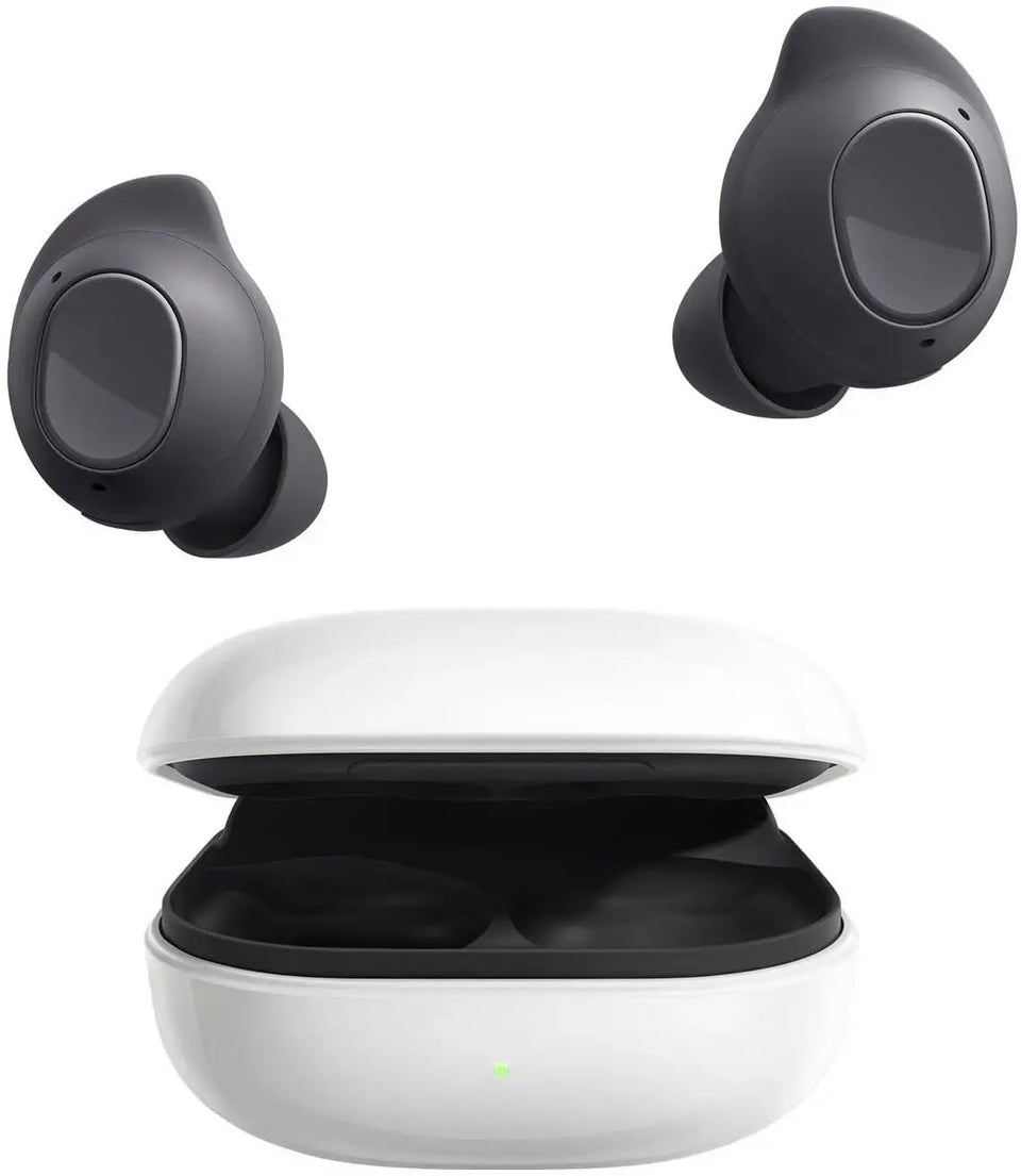 Samsung Galaxy Buds FE front closed case showing compact charging benefit