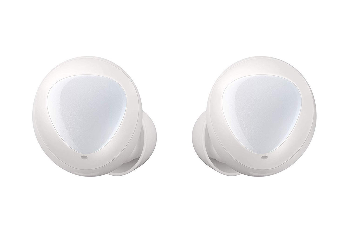 Samsung Galaxy Buds front packaging in white showing product and renewal benefits