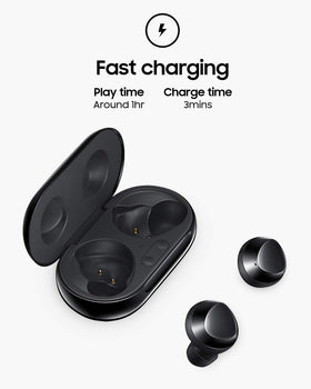 Samsung Galaxy Buds+ earphones show long battery life up to 11 hours per charge.