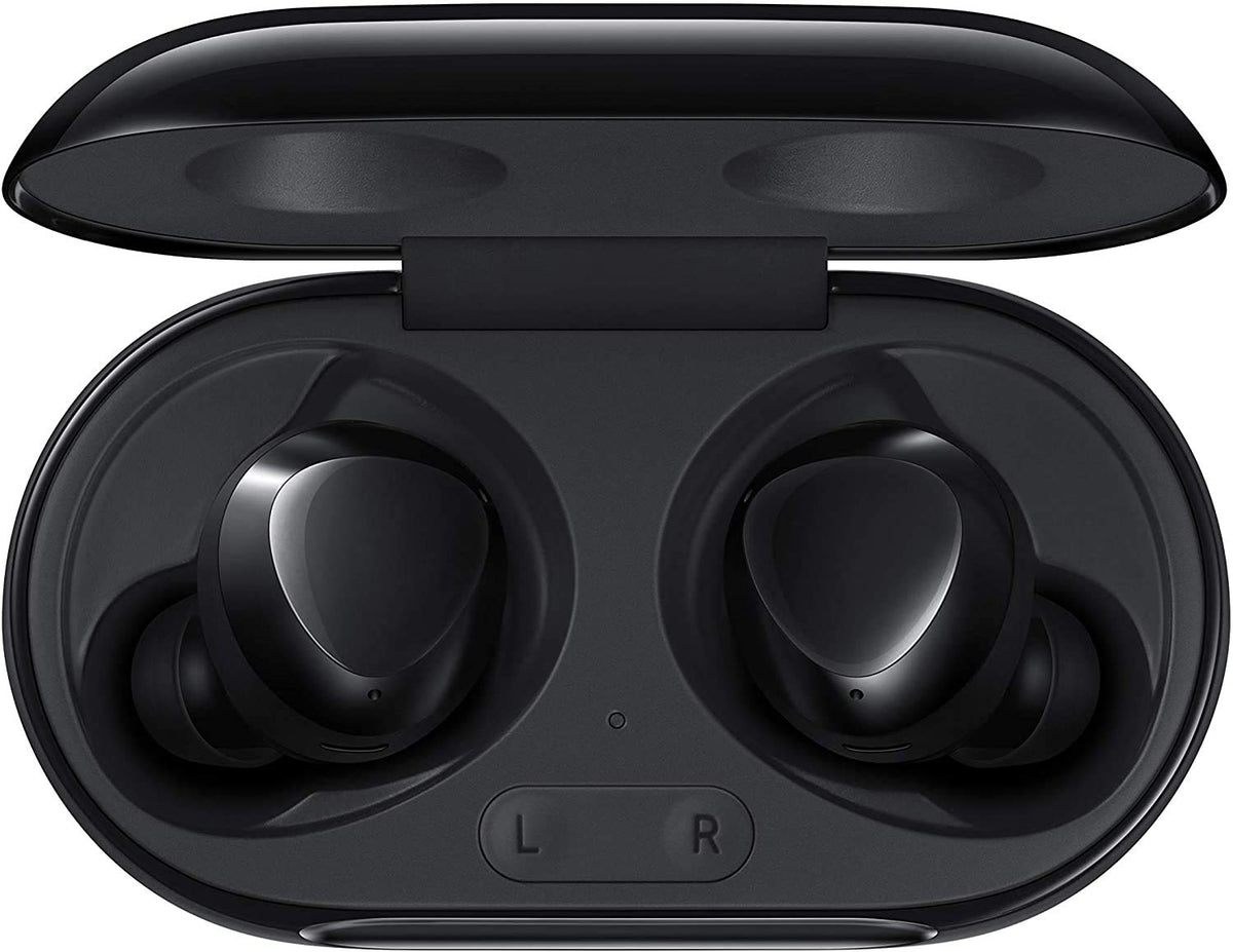 Samsung Galaxy Buds+ charging case shown with wireless charging capability.