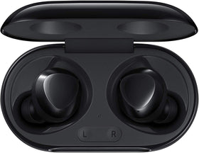Samsung Galaxy Buds+ charging case shown with wireless charging capability.