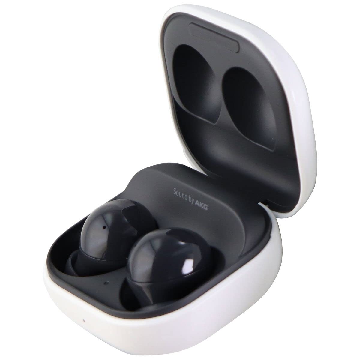 Samsung Galaxy Buds2 Graphite in case, delivering crisp calls and rich sound.