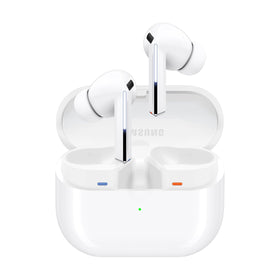 Samsung Galaxy Buds3 Pro white earbuds, redesigned for long-lasting comfort and immersive listening.