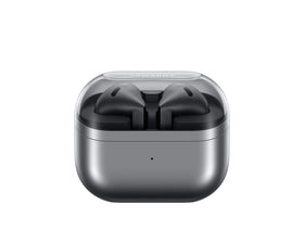 Samsung Galaxy Buds3 vertical charging case with a transparent lid for easy use.