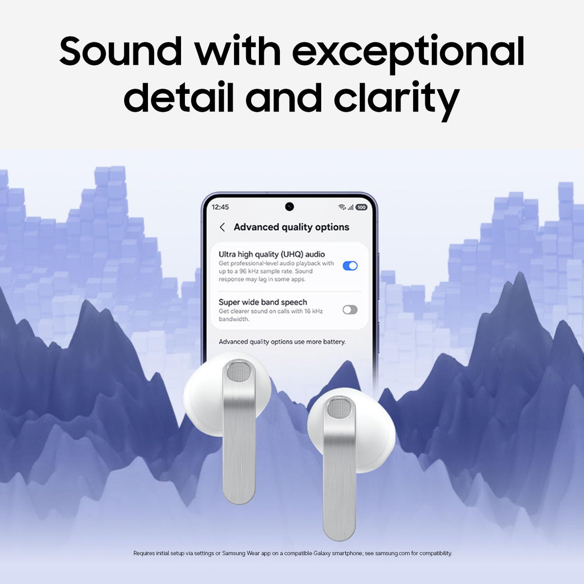 Samsung Galaxy Buds4 hi-res audio highlights detailed music and podcasts.
