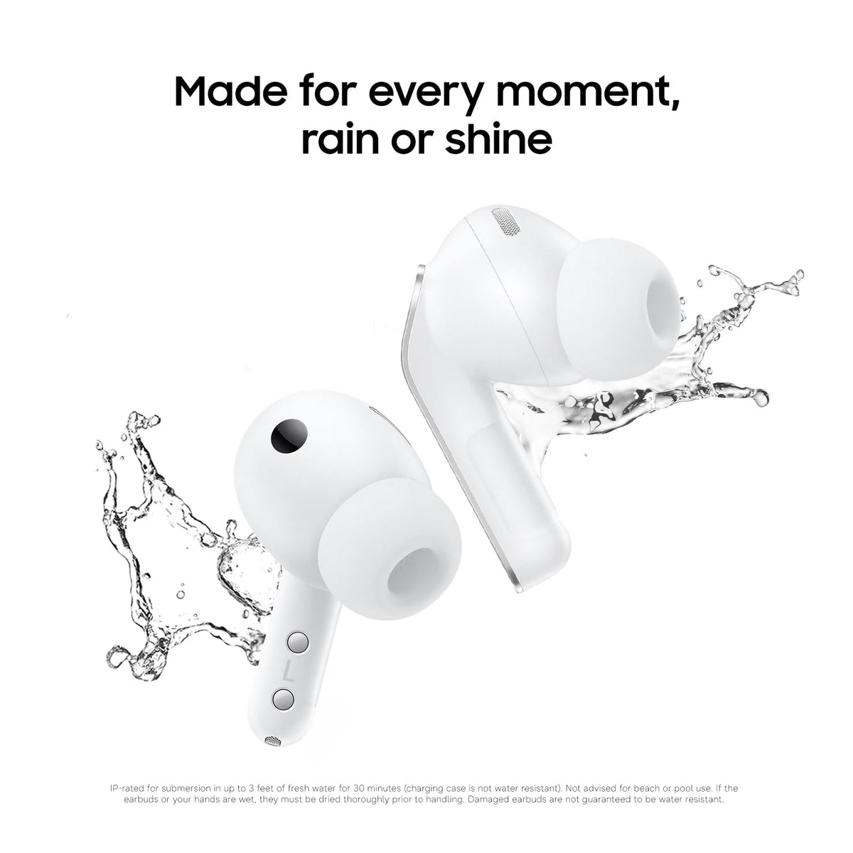 Samsung Galaxy Buds4 Pro with IP57 rating offering dust and water resistance for on-the-go use.