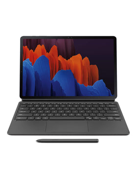 Samsung Galaxy Tab S7+ Keyboard Black showing a compact typing setup