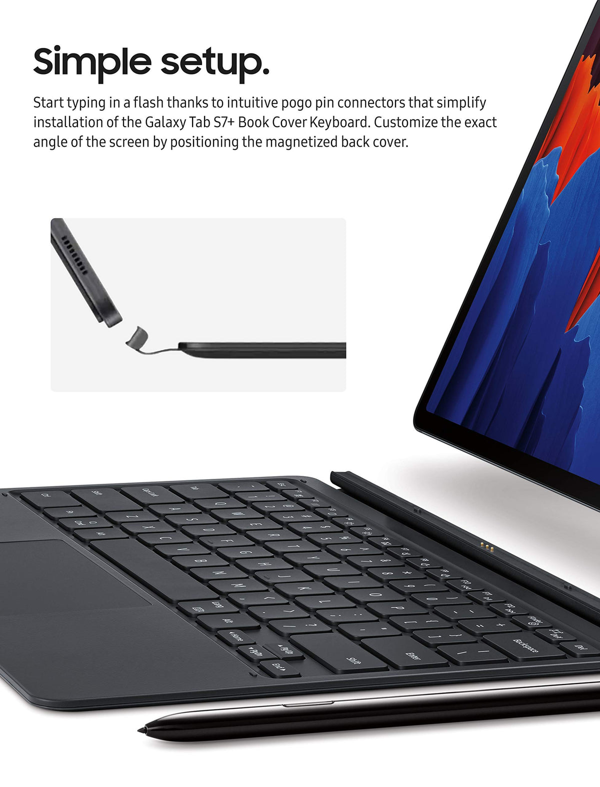 Samsung Galaxy Tab S7+ Keyboard with pogo pins for quick secure connections