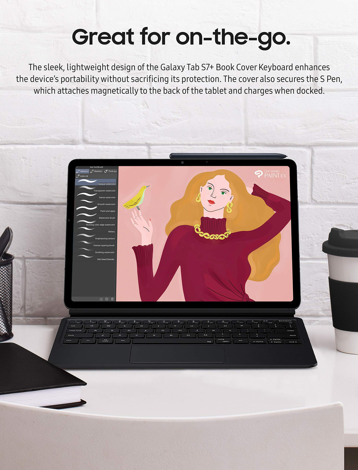 Samsung Galaxy Tab S7+ S Pen dock charges magnetically on the back