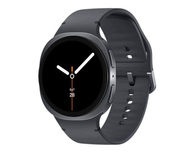 Samsung Galaxy Watch 8 Graphite front view, ready for daily notifications and fitness tracking.