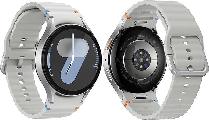 Samsung Galaxy Watch7 44mm front view shows durable sapphire crystal and sleek design.