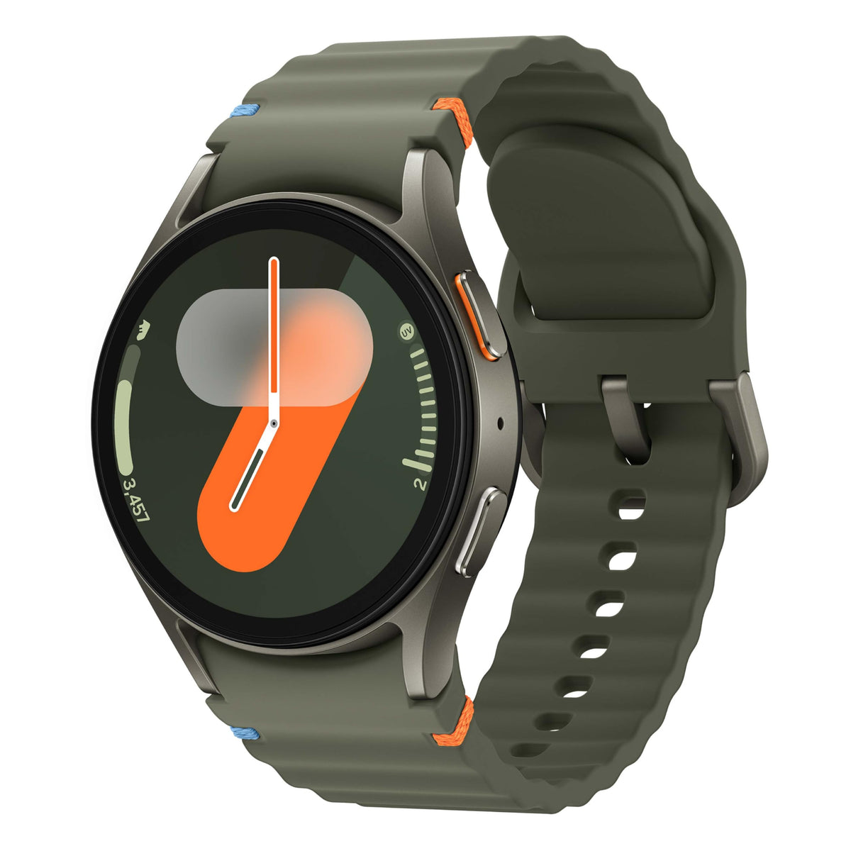 Samsung Galaxy Watch7 Green front view with a clear display for quick health stats.