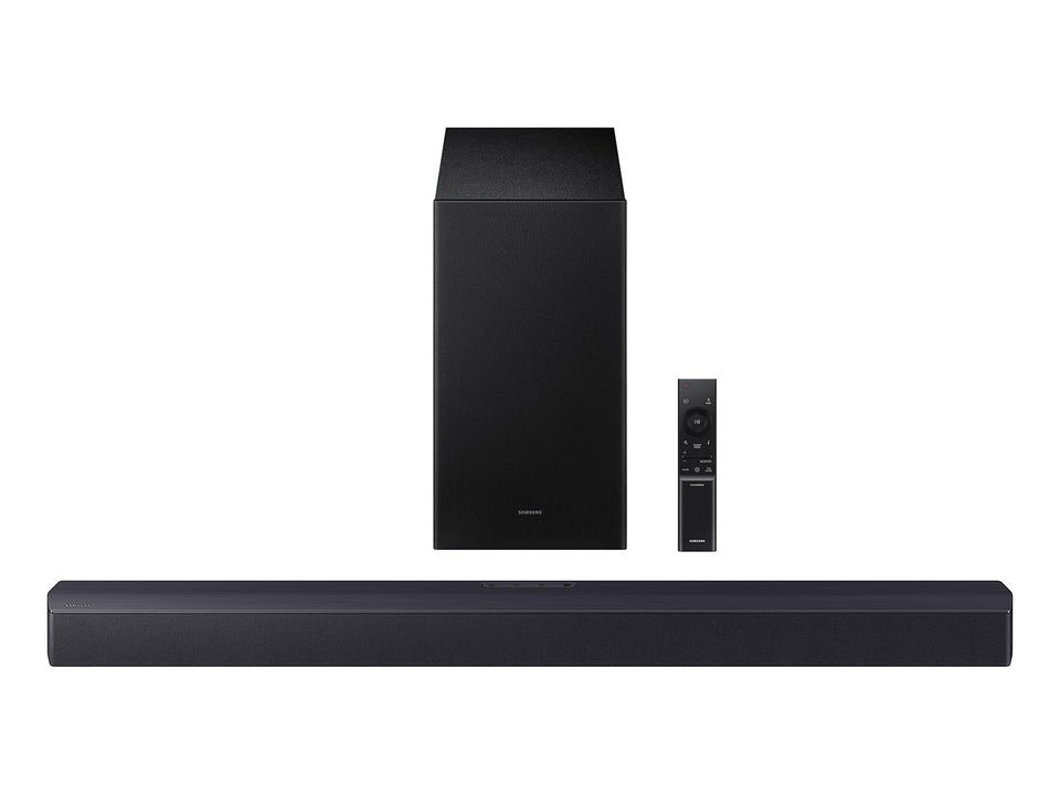 Samsung HW-B550F soundbar with bass-subwoofer delivers deep bass for action scenes
