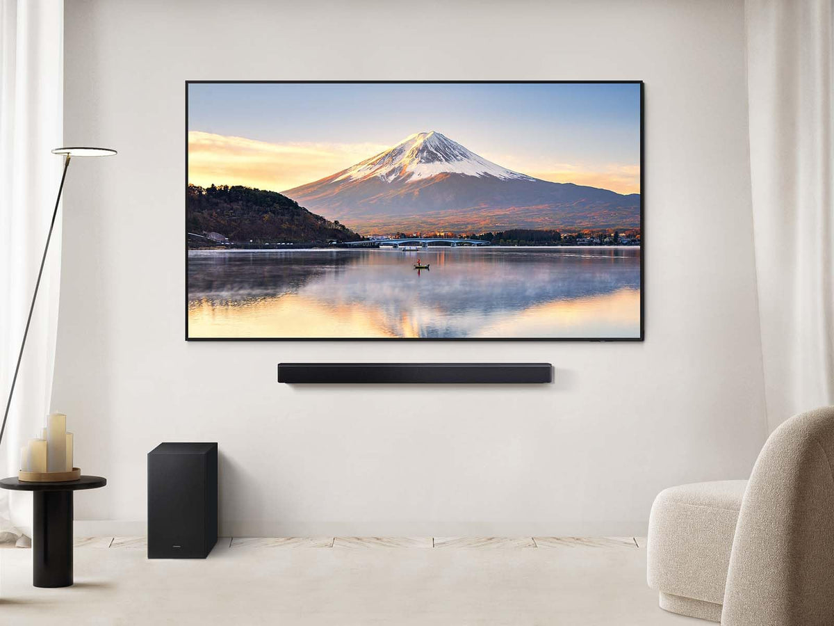 Samsung HW-B550F slim-design fits compact setups without compromising audio