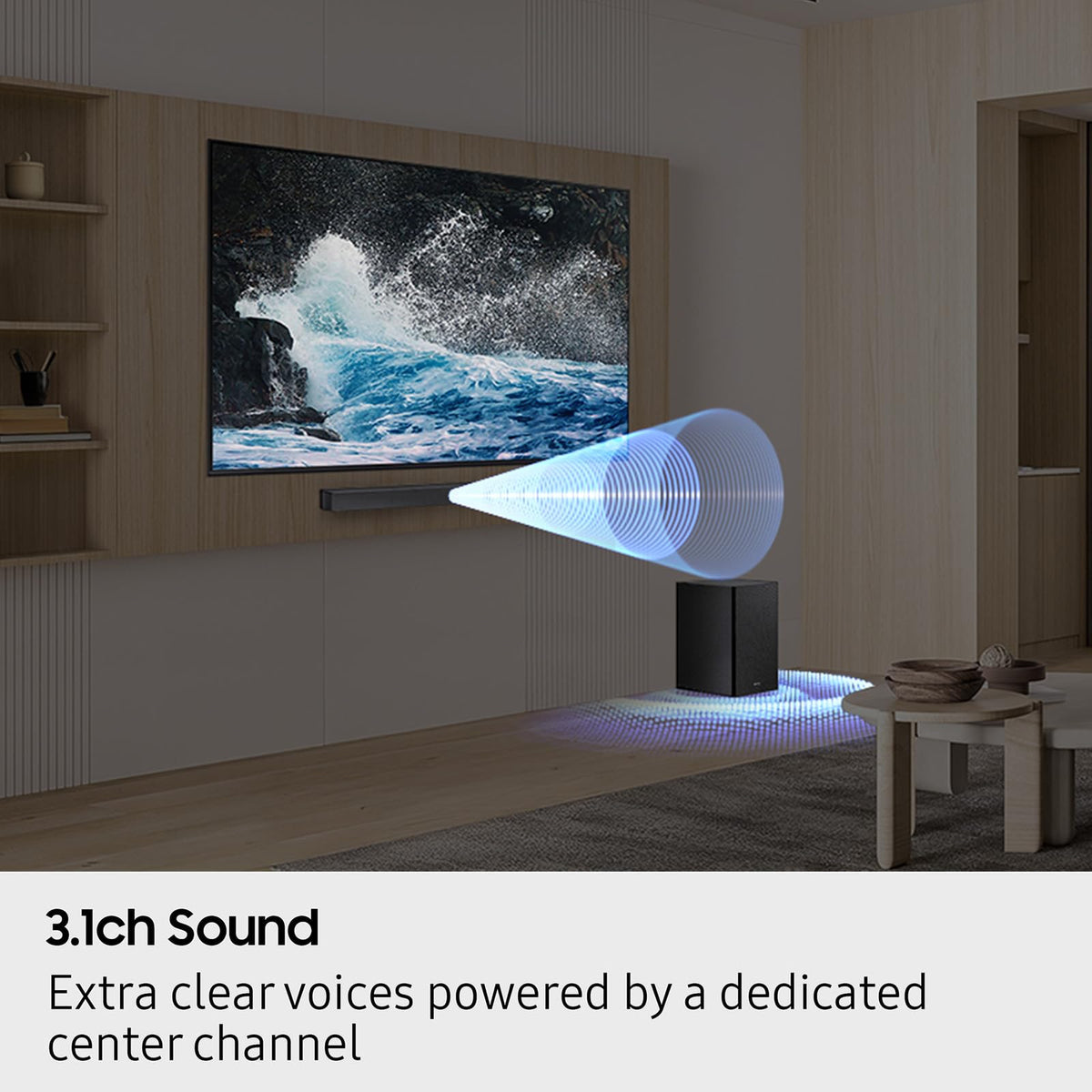 Samsung HW-B630F remote control showing unified TV and soundbar control.