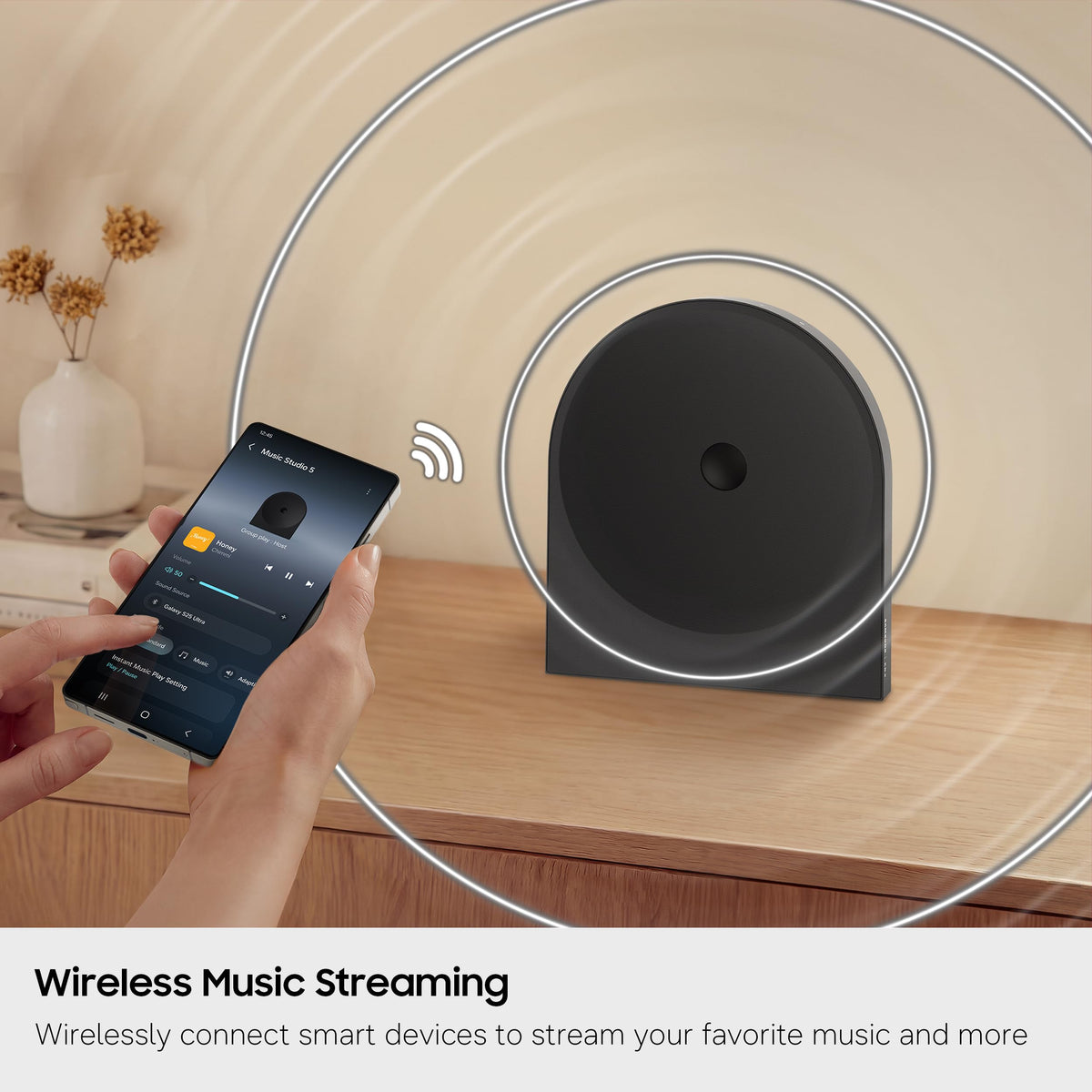Samsung HW-LS50H q-symphony-compatibility pairs with compatible TVs for richer sound