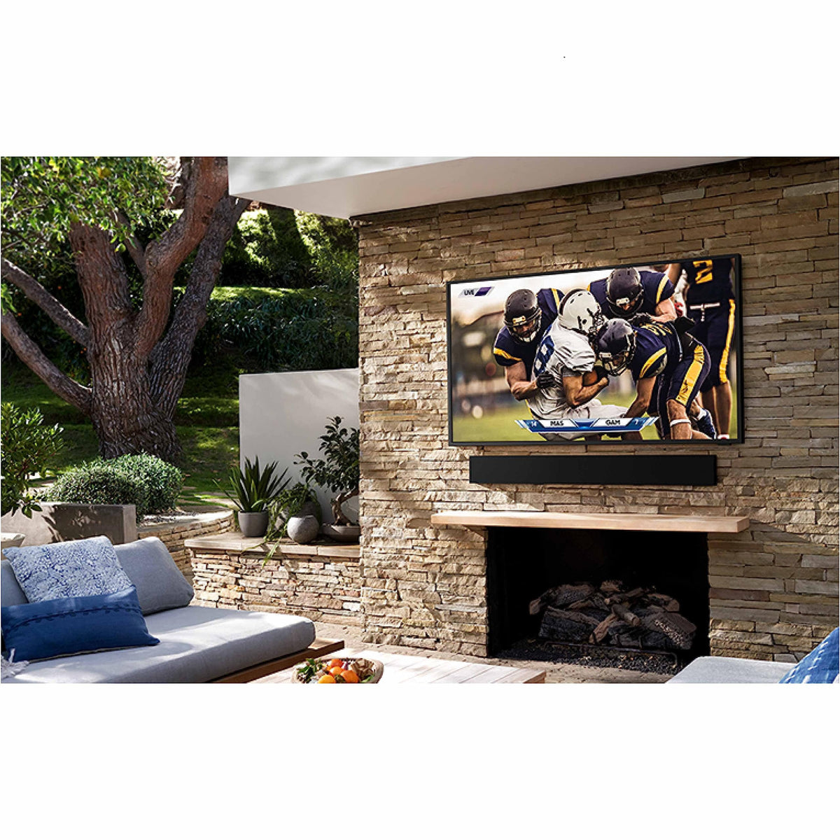 Terrace setup of Samsung HW-LST70T with easy remote control operation.