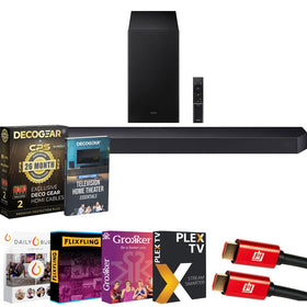 Samsung HW-Q600F soundbar front view highlighting immersive 3.1.2 channel audio