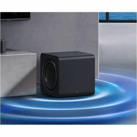 Samsung HW-Q900F subwoofer wireless setup highlighting deep room-filling bass.
