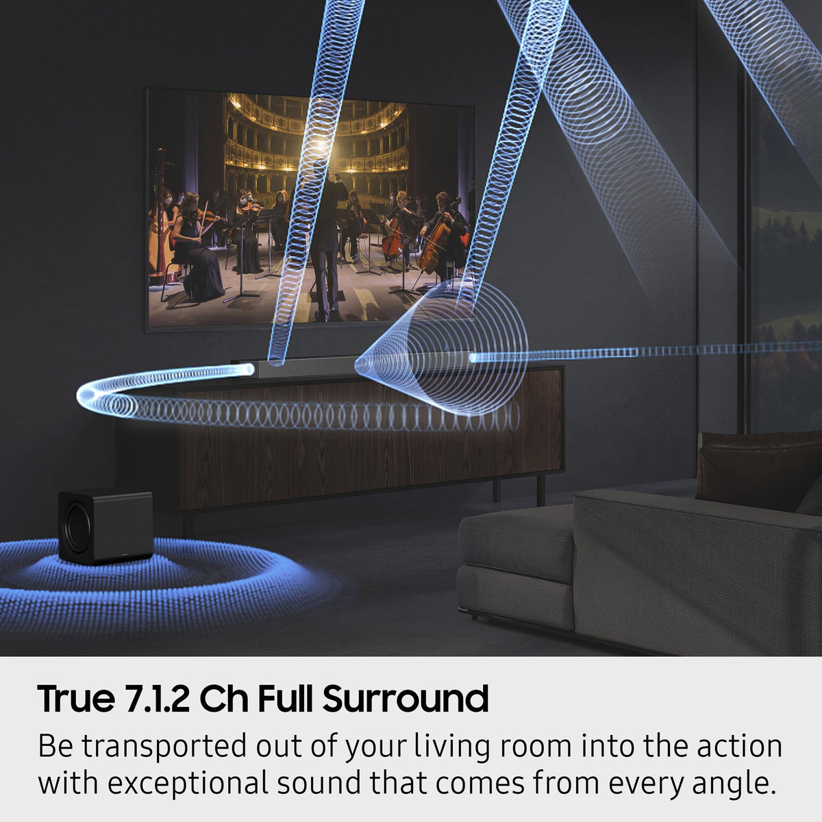 Samsung HW-Q900F TV integration with compatible Samsung TVs for seamless playback.