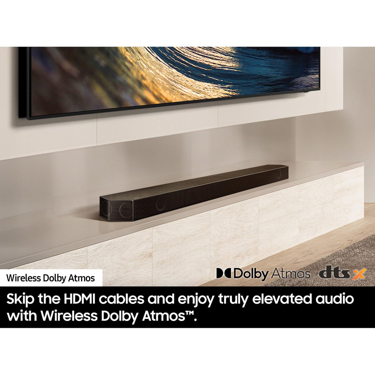 Samsung HW-Q990D rear speaker kit enhancing surround sound in a living room