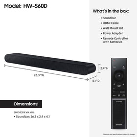Samsung HW-S60D displays wireless Dolby Atmos for cable-free listening.
