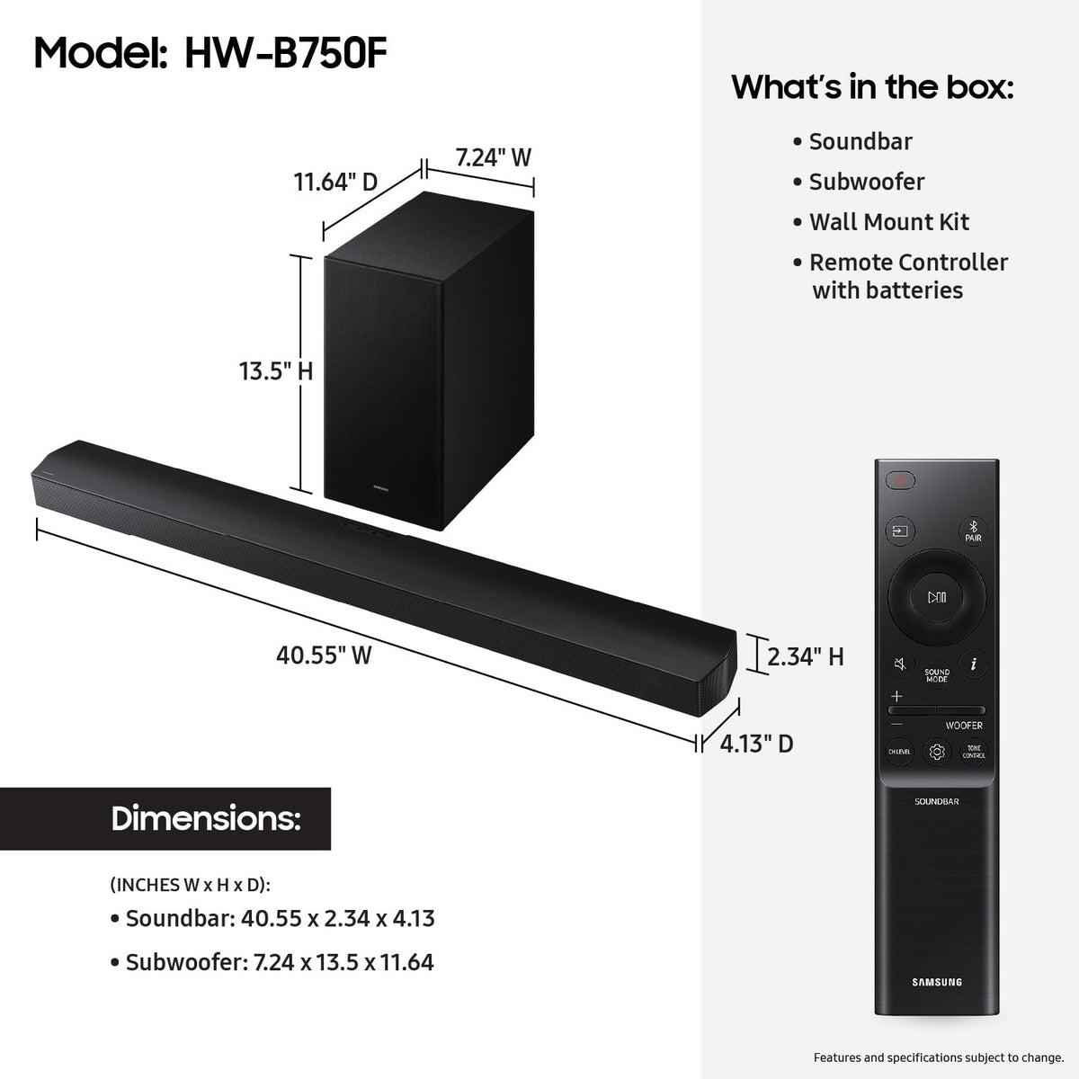 Samsung HW-B750F side-view speakers delivering room-filling surround sound