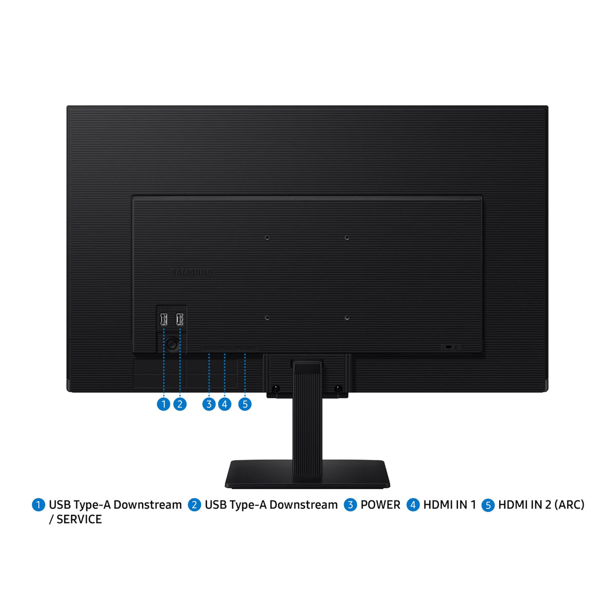 Samsung LS27FM502ENXZA multiple ports including USB-C and HDMI for versatile connections.