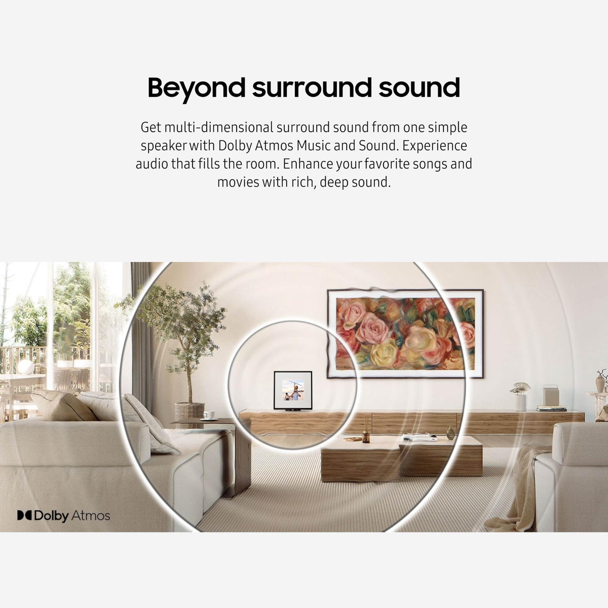 Samsung LS60D synced with TV for unified Q-Symphony sound.