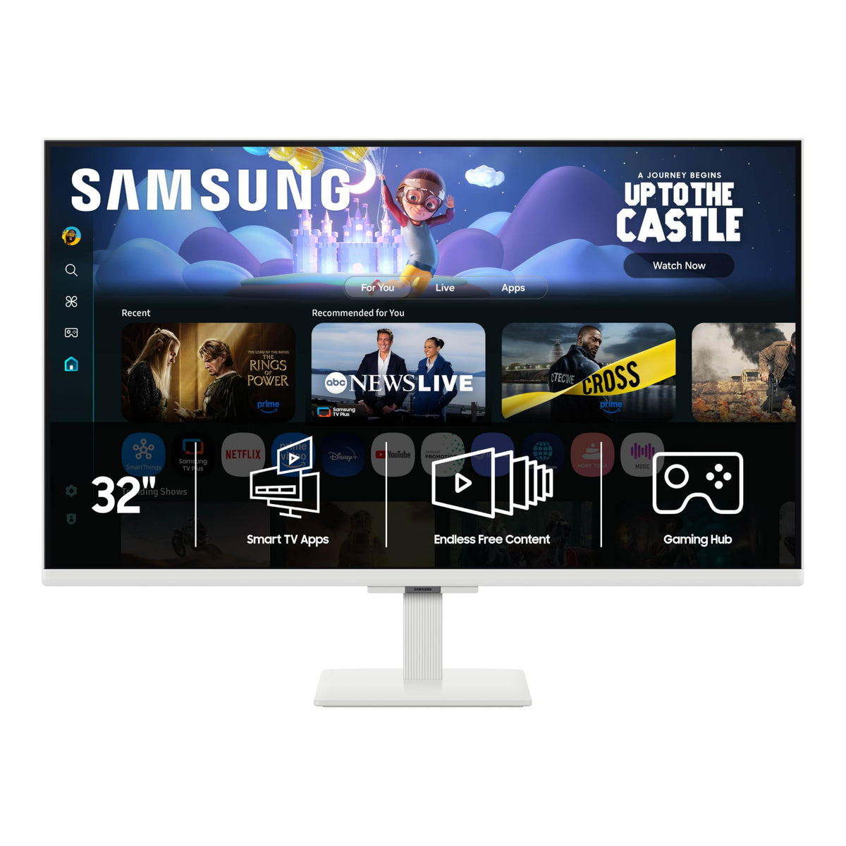 Samsung M50F 32-inch FHD monitor streaming TV interface for instant content access.