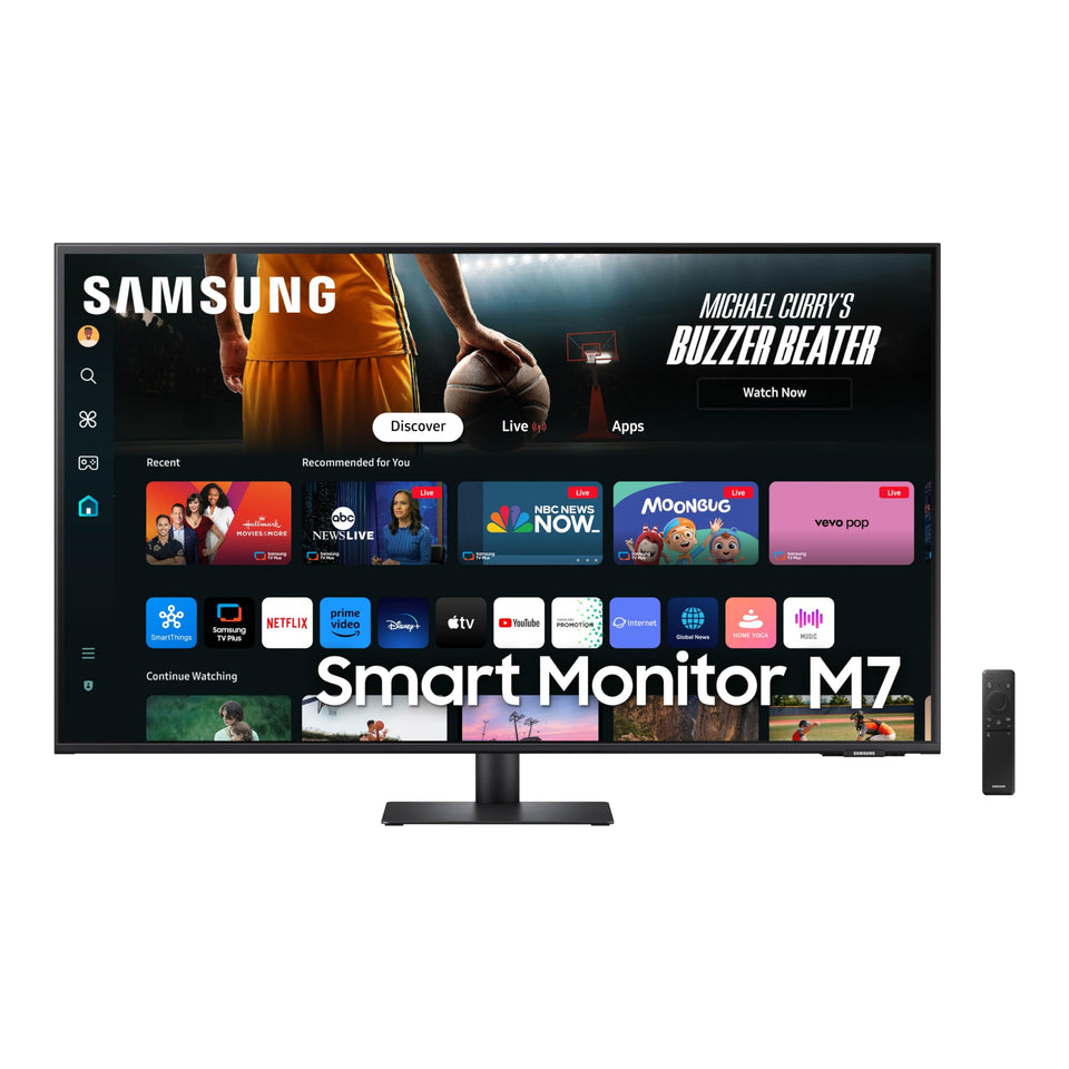 Samsung M7 front view shows a sleek design for 4K streaming and productivity