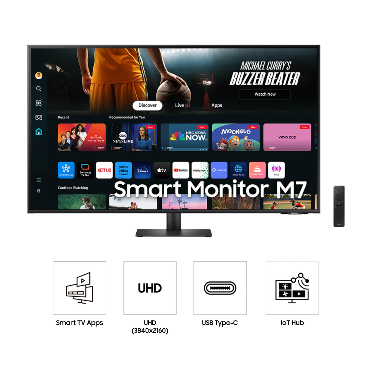 Samsung M7 SolarCell remote close up enables wireless control for quick menu access