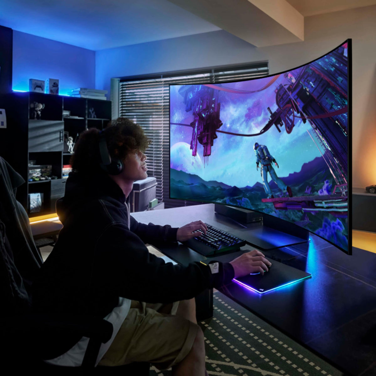Samsung Odyssey Ark HDR10+ gaming scene with rich contrast