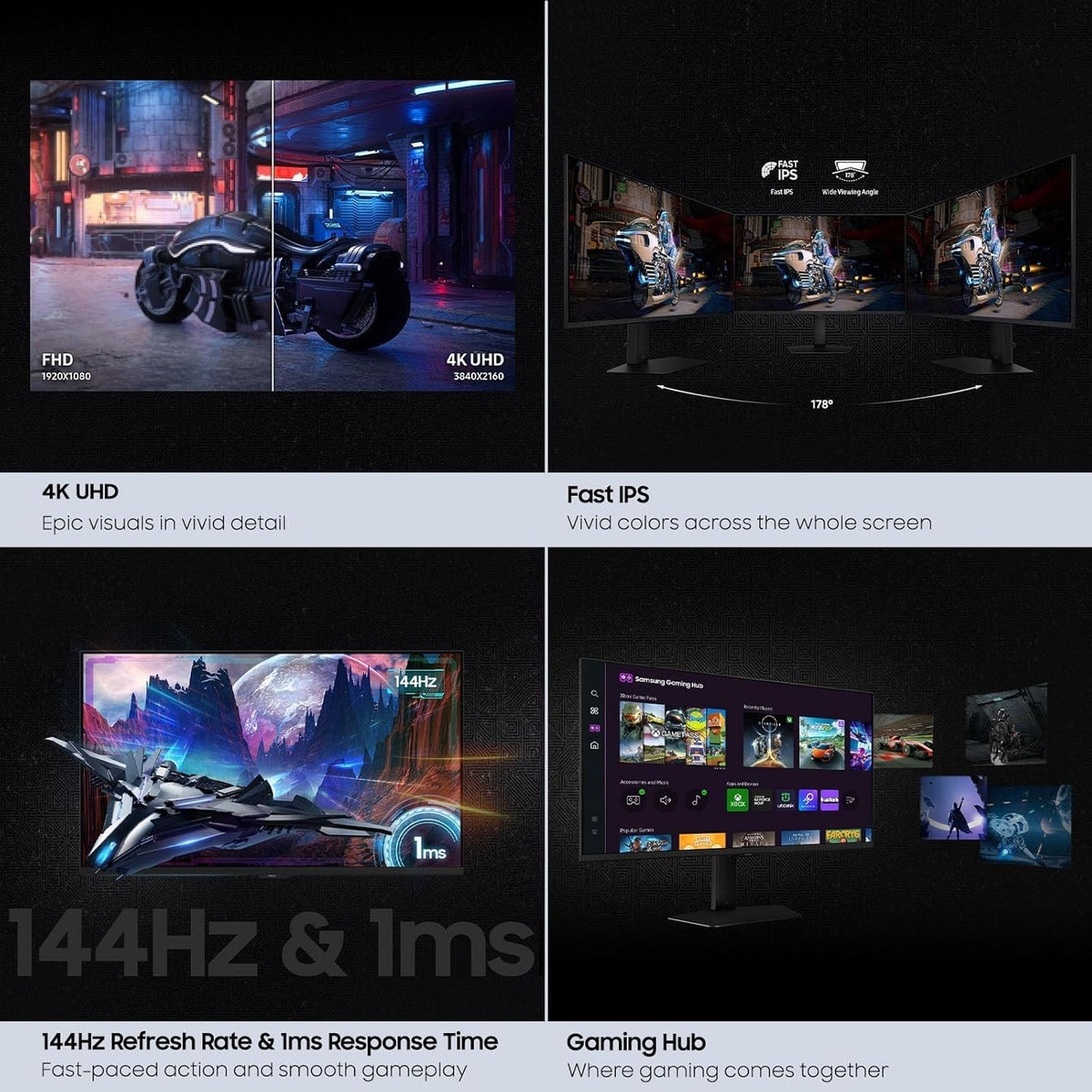 DisplayHDR 400 on Samsung Odyssey for enhanced contrast in gaming scenes.