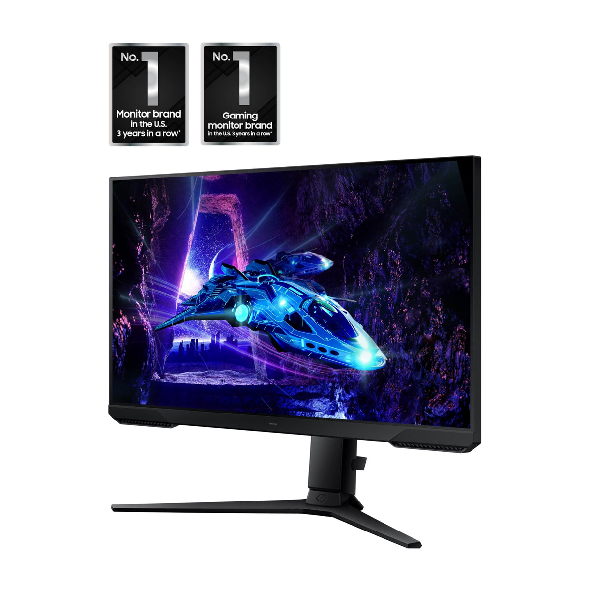 Samsung Odyssey G30D side angle showing compact desk footprint
