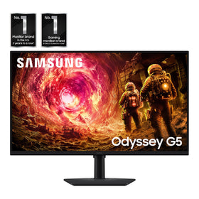 Samsung Odyssey G5 32-inch ergonomic stand showing adjustable height for comfort.