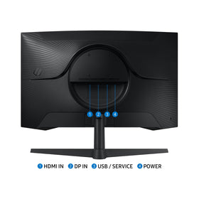 Samsung Odyssey G55C Eye Saver Mode reduces blue light for long sessions.