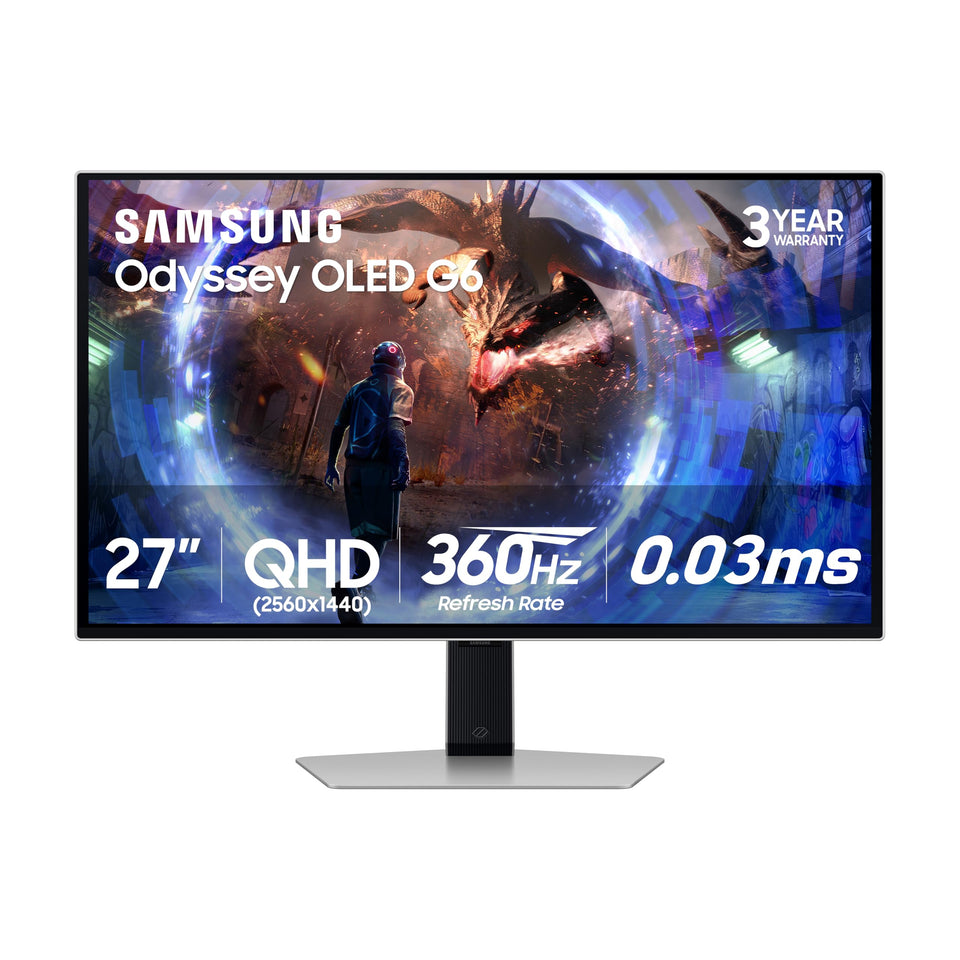 Samsung Odyssey G6 QD-OLED display delivering vivid colors for immersive gaming visuals.