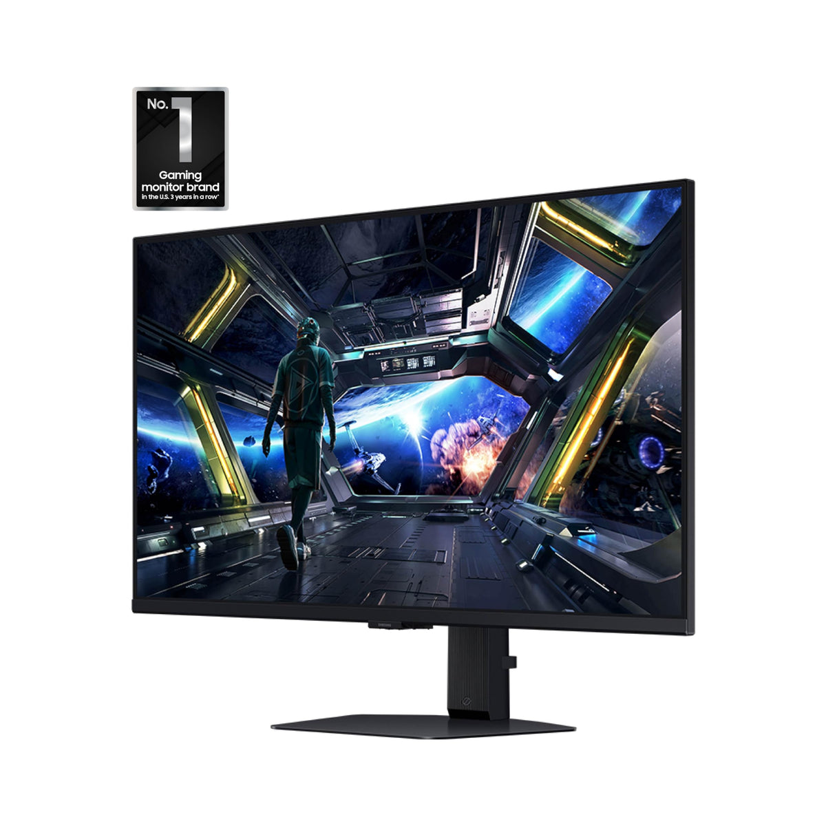 Samsung Odyssey G7 32 tilt-adjustment demonstrates ergonomic positioning for long sessions.