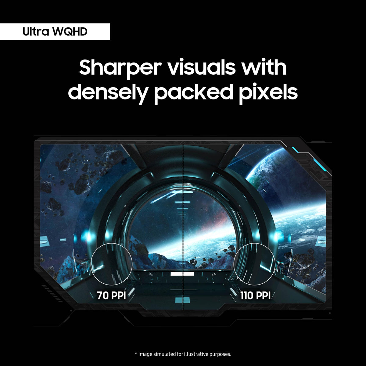 Samsung Odyssey G85SB close-up emphasizes true blacks and high contrast