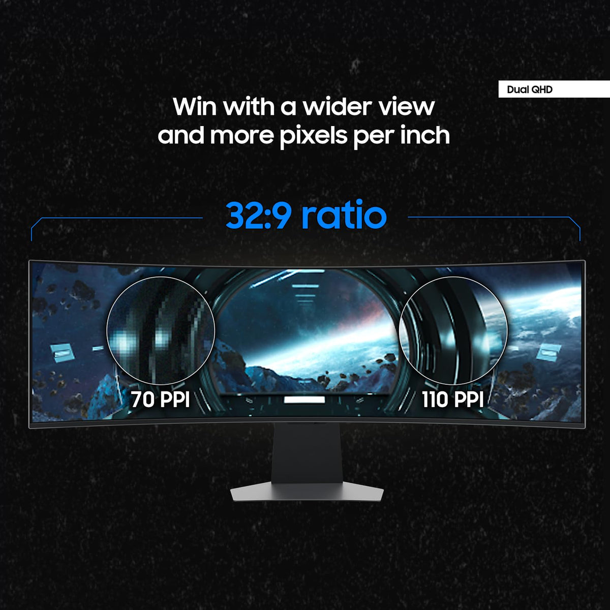 Samsung Odyssey G9 0.03 ms response time reduces motion blur.