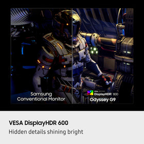 Samsung Odyssey G9 144Hz refresh rate with fast GTG response.