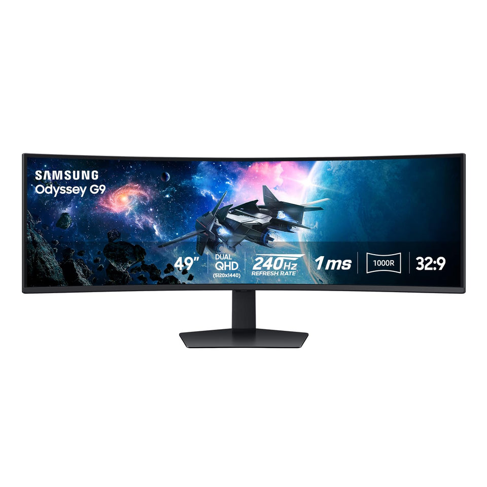 Samsung Odyssey G9 49-inch curved screen delivers immersive gaming and wide viewing angles.
