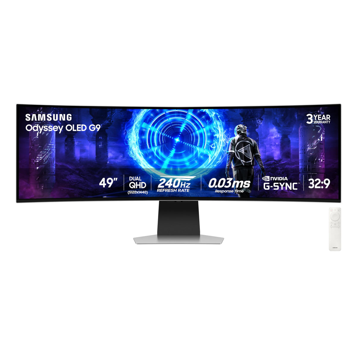 Samsung Odyssey G9 curved 49-inch display for immersive gaming and wide field of view.