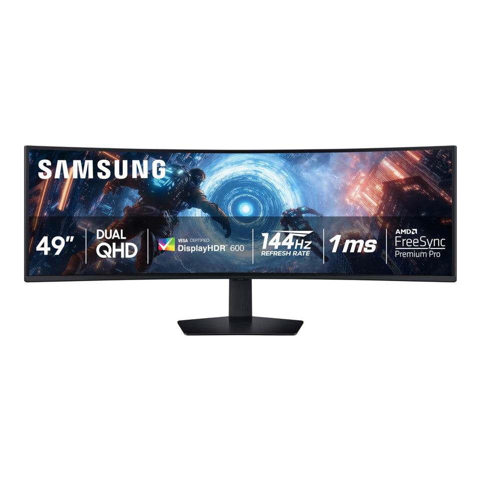 Samsung Odyssey G9 curved 49-inch display for immersive panoramic gaming.