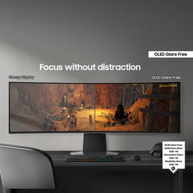 Samsung Odyssey G9 Dual QHD resolution delivers crisp detail across the wide panel.