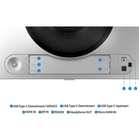 Samsung Odyssey G9 ergonomic stand adjusts height and tilt for comfort.